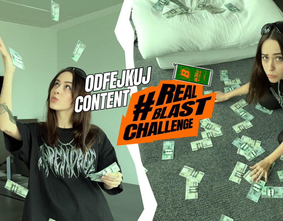 Grafika informująca o kampanii Energy Blast #RealBlastChallenge - wygraj 50 tys. i dowiedz się jak zostać influencerem!